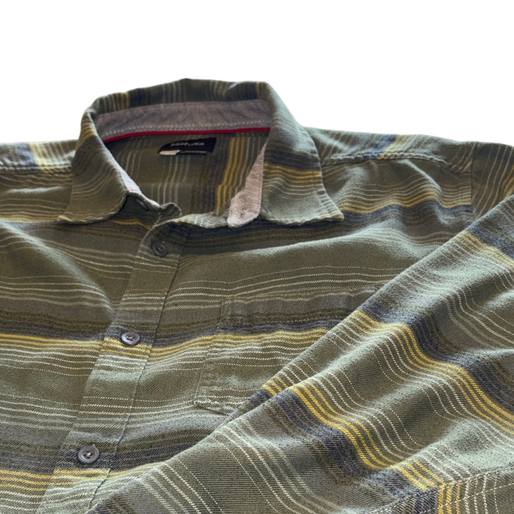Marmot Men’s Button-Down Shirt – XXL Green and Yellow Striped Shirt